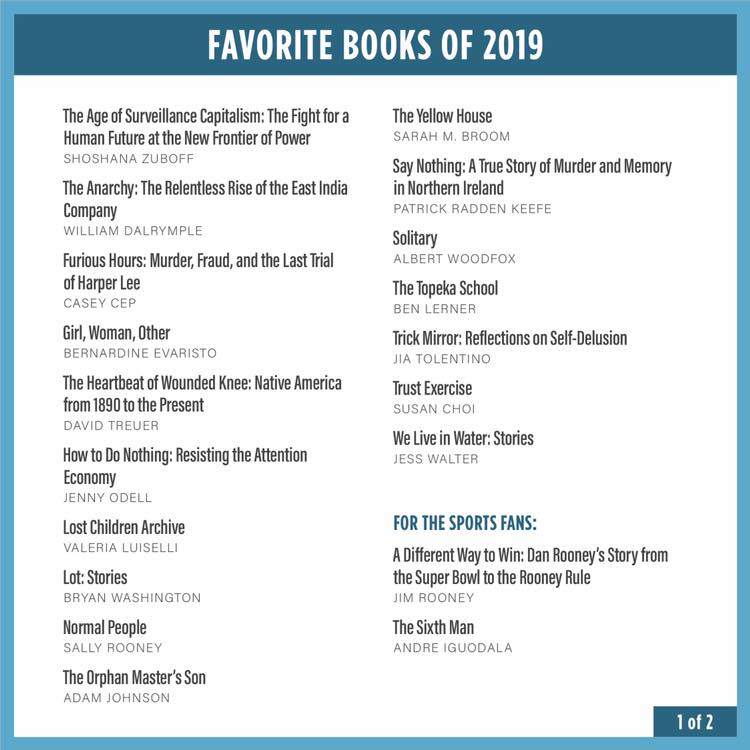 歐巴馬推薦的2019年度選書。（網路截圖：Facebook/Barak Obama）