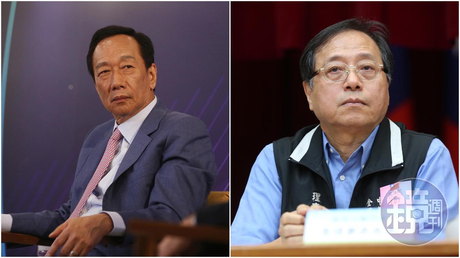 李來希（右）提起郭台銘改口前的言論，酸要「協尋果凍」。