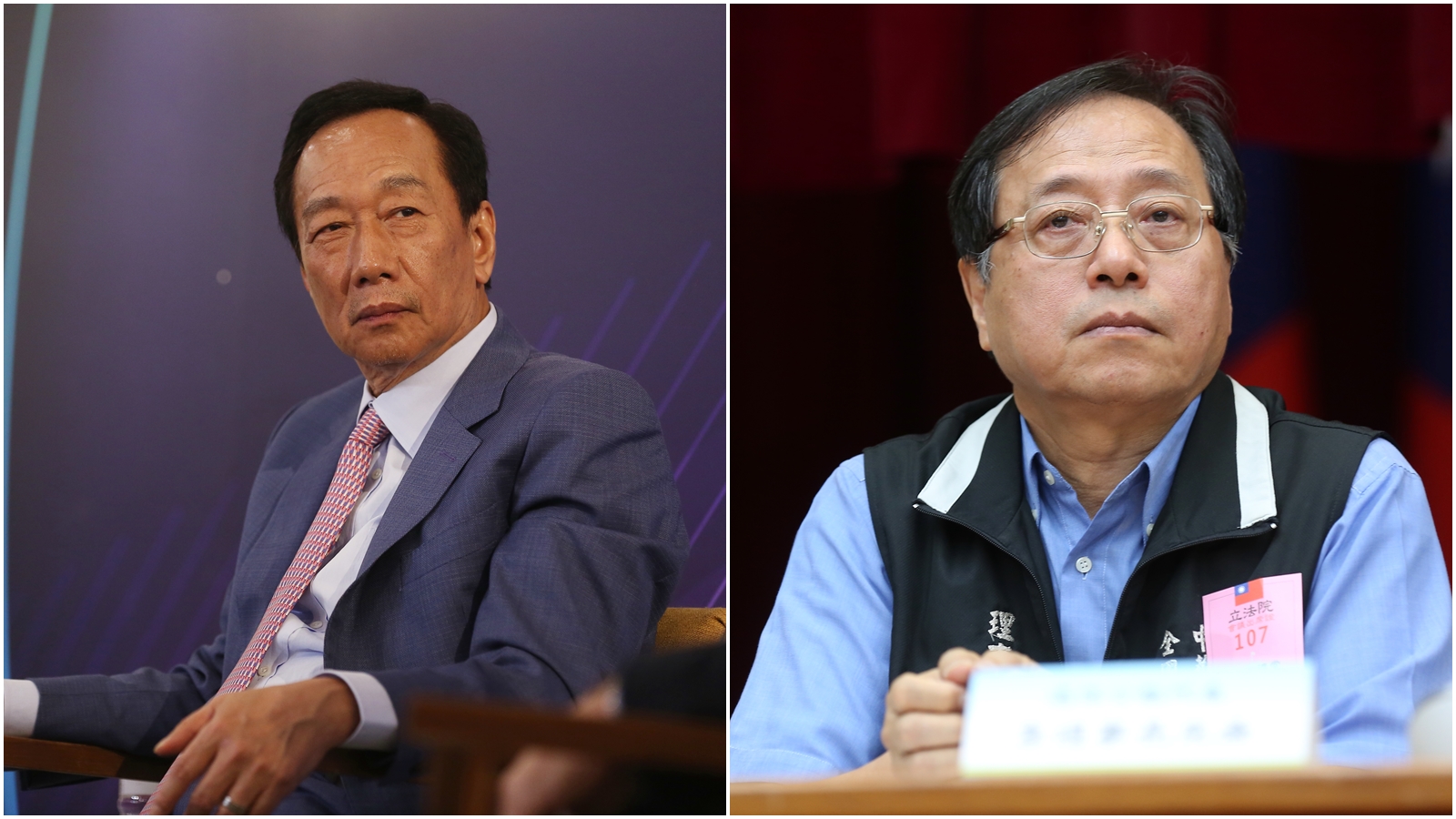 李來希（右）提起郭台銘改口前的言論，酸要「協尋果凍」。