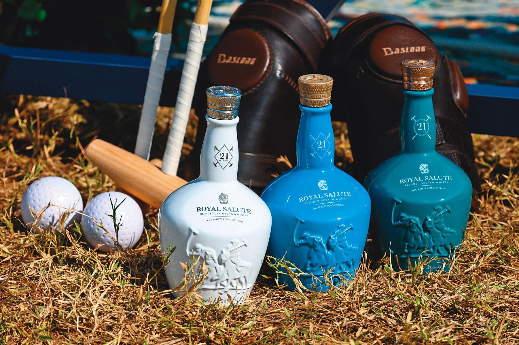 皇家禮炮結合馬球這項貴族運動已行之有年，這回在台推出馬球紀念版甚受歡迎，尤其最左邊的白色雪地版更是一瓶難求。