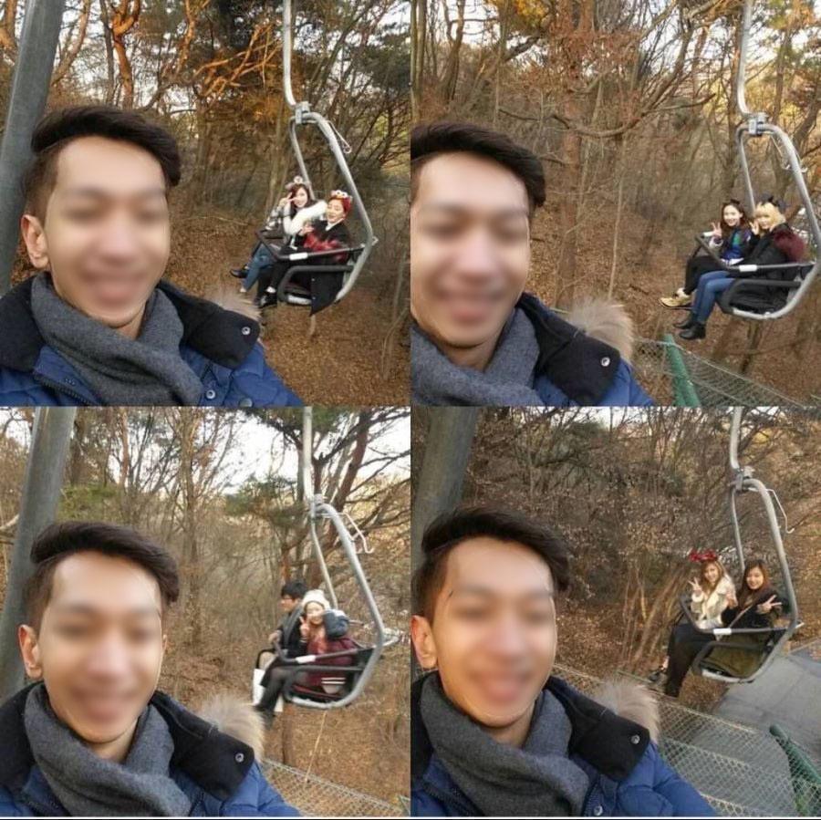 男子在愛寶樂園遊玩時自拍,卻意外與TWICE同框。(翻攝아이돌 이슈)