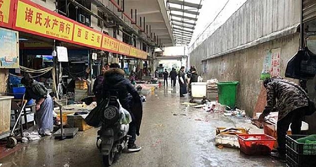 武漢華南海鮮批發市場自去年12月爆發不明肺炎感染，至今已增為59例，其中7例為重症。（翻攝自澎湃新聞）