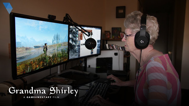 「上古卷軸阿嬤」雪莉熱愛電玩。（翻攝 Gameumentary YouTube 社群）