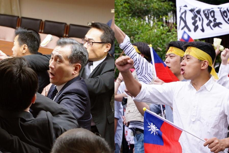 邱威傑(呱吉)在《國際橋牌社》客串抗議人士,站在第一陣線不斷嘶吼。(馬克吐溫提供)