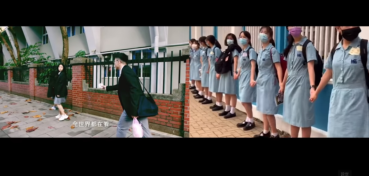 影片中，直接呈現了台灣學子與香港學子在校園周遭的差異。（翻攝自辣台派YouTube）