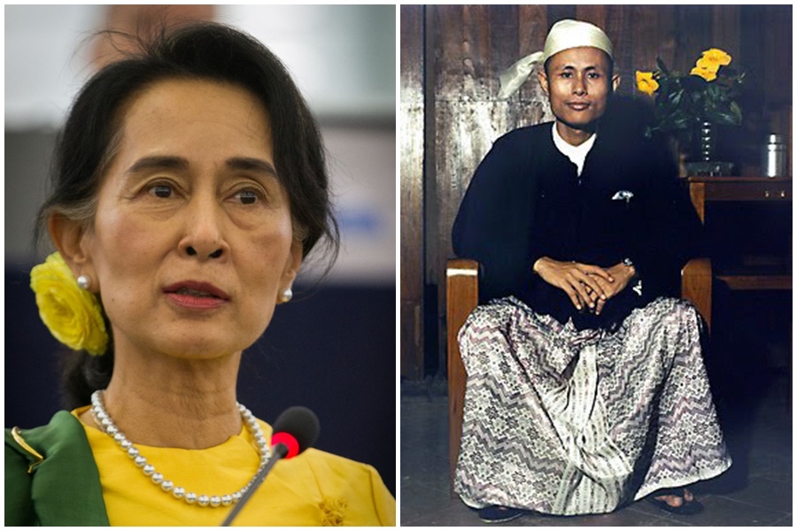 曾榮獲諾貝爾和平獎的翁山蘇姬（左）父親翁山（右）為緬甸國父，備受人民愛戴。（翻攝自維基百科／Claude TRUONG-NGOC）