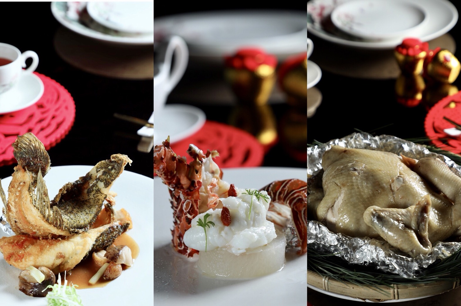 三星雙廚陳偉強、陳泰榮聯手端上全魚、龍蝦和撒嬌雞等菜色，祈祝過年好兆頭。