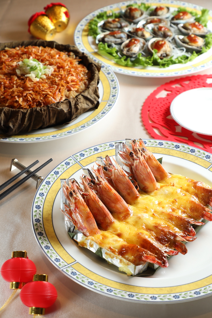 帶法式風情的「法式焗明蝦」，蝦肉紮實Ｑ彈。（好吉祥年菜外帶，9,800元菜色）