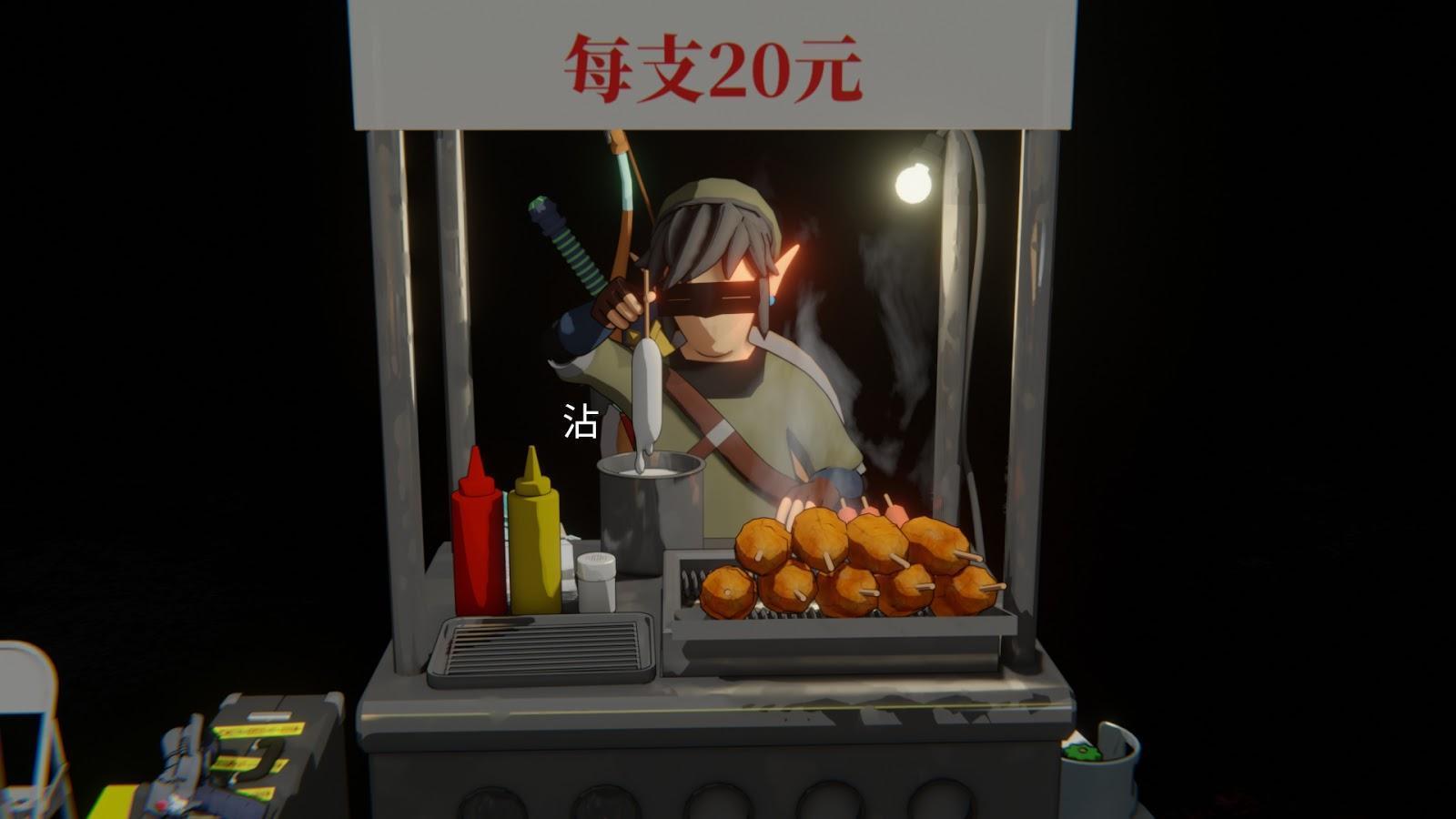 最近的小深藍連載中，夜市出現了新攤位「超級霸熱狗攤」，老闆是依據《薩爾達傳說》的林克形象設計。（翻攝自Little Deep Blue / 小深藍）