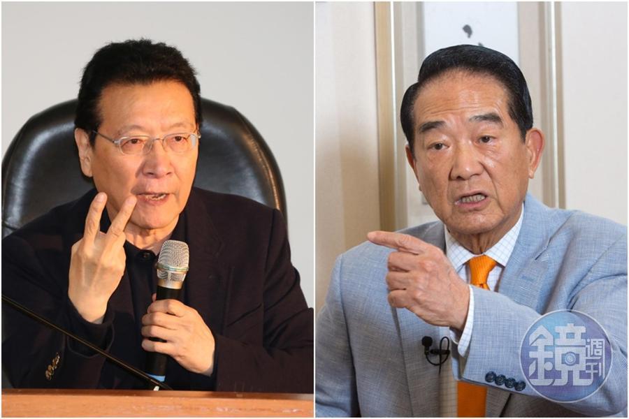 資深媒體人趙少康(左圖)在韓國瑜造勢場合提到操作棄保,宋楚瑜(右圖)回應:「當然要棄沒能力的韓國瑜」。