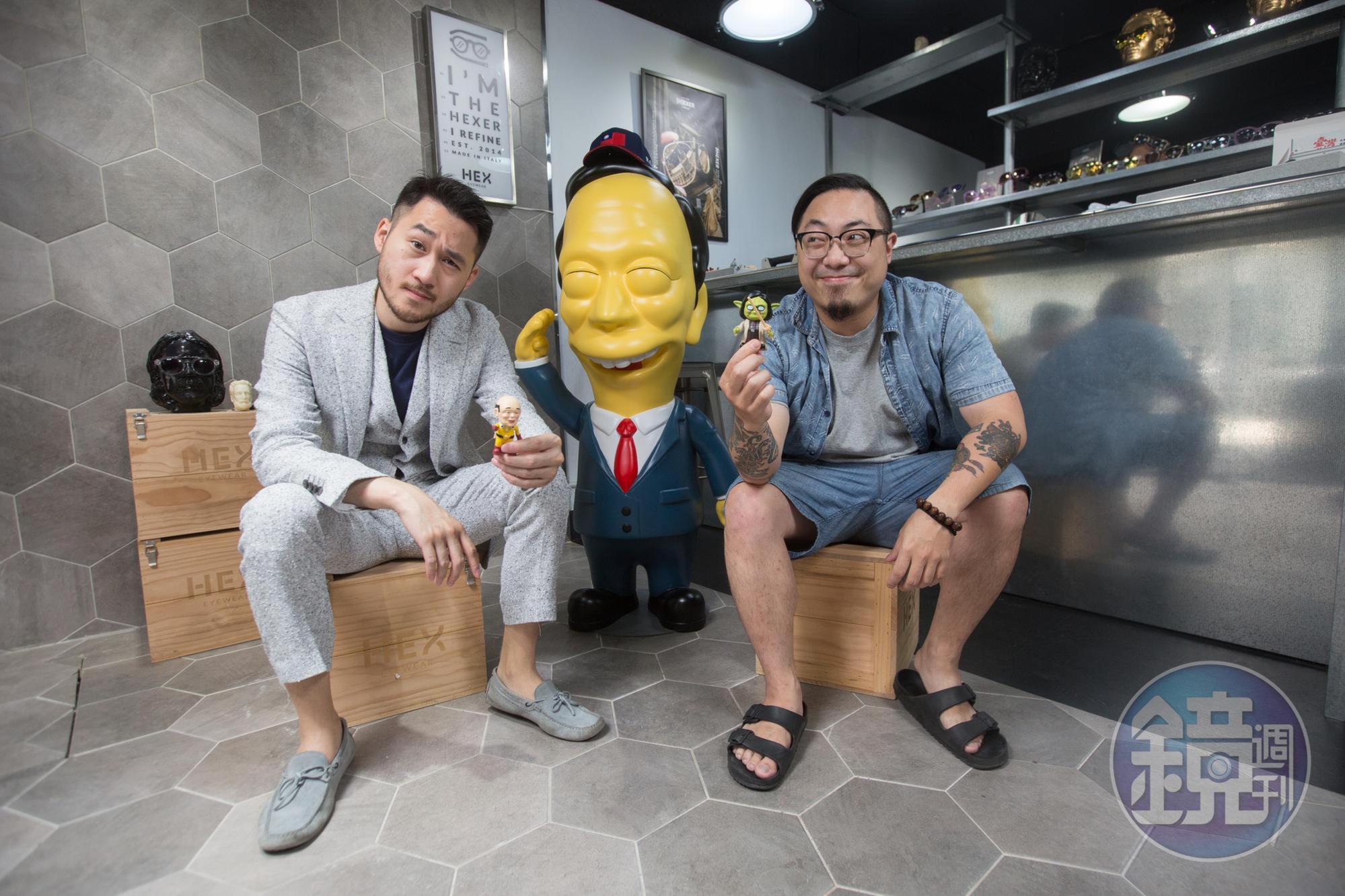Howie(左)、小包(右)和讓他們尿黃的外掛企業家(中)。