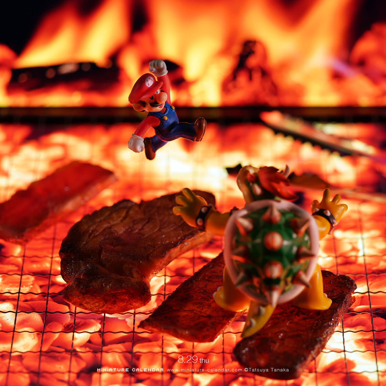 瑪利歐與庫巴炙熱的對決。（翻攝自MINIATURE CALENDAR）