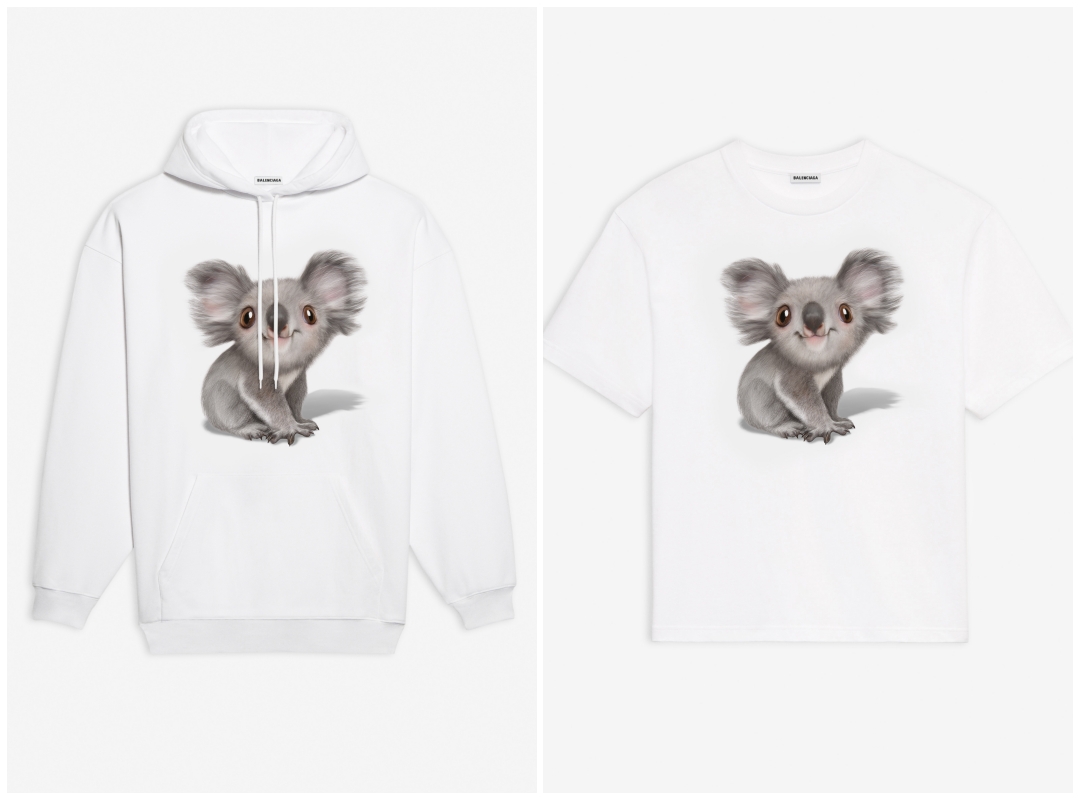 BALENCIAGA推出印有無尾熊圖案的T恤和連帽衫，並將100%全部收益捐贈自然資源保護組織。（BALENCIAGA提供）