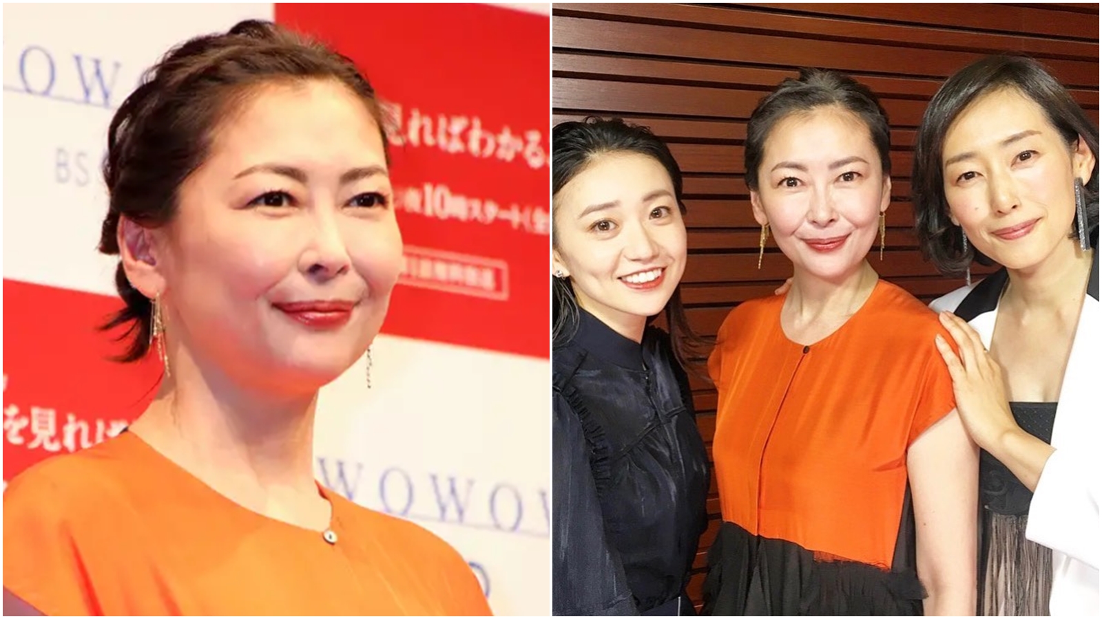 中山美穗在記者會上的照片，某角度看起來相當浮腫。（合成圖，翻攝自日網、中山美穗Instagram）