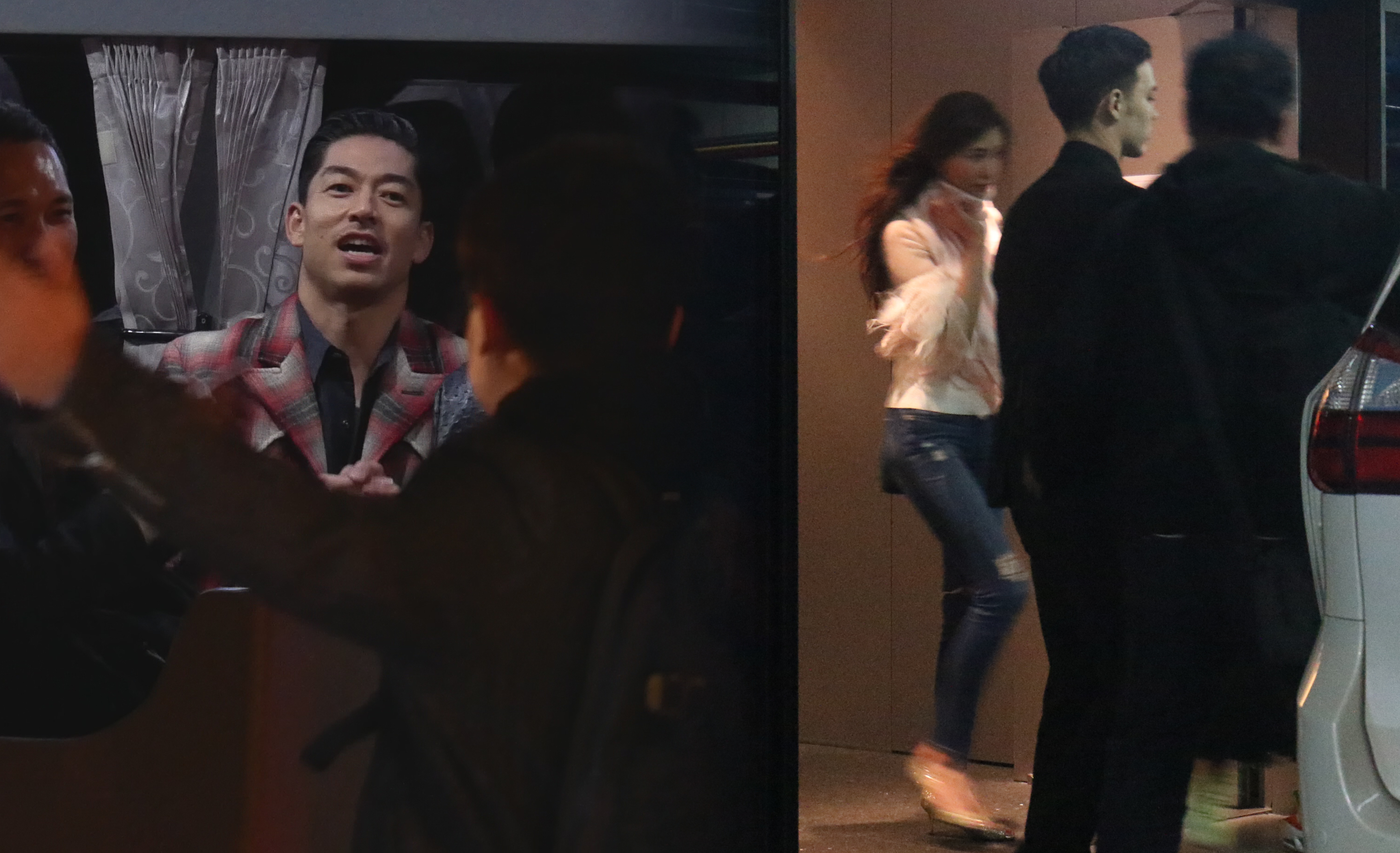 林志玲招待放浪兄弟到微風南山上面的酒吧喝酒盡歡，夫妻離開時刻意分開走。