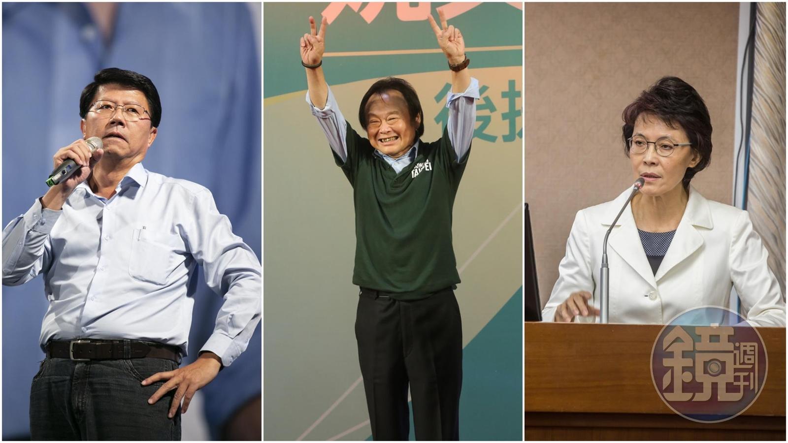 謝龍介(左)和王世堅(中)表示會兌現選前承諾,不過黃昭順(右)對跳潭一事不做回應。