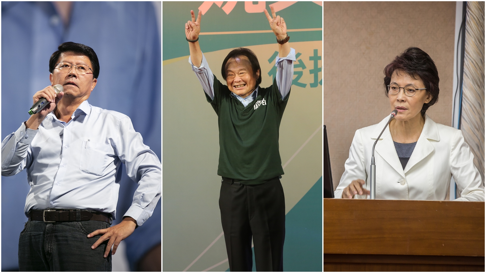 謝龍介（左）和王世堅（中）表示會兌現選前承諾，不過黃昭順（右）對跳潭一事不做回應。