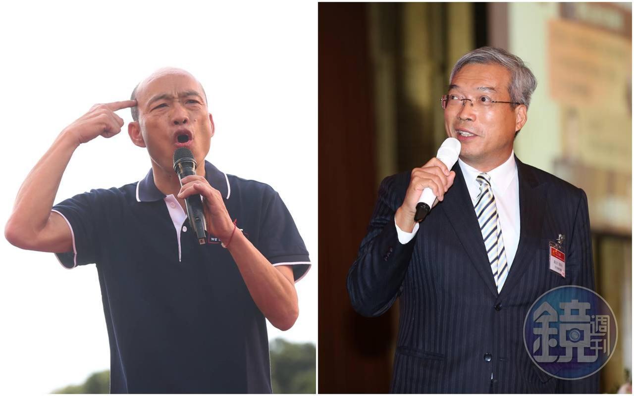 謝金河(右)昨日演講爆料,指以前韓國瑜(左)在北農工作時,更是每天一定要喝酒、沒喝睡不著。(本刊資料照)