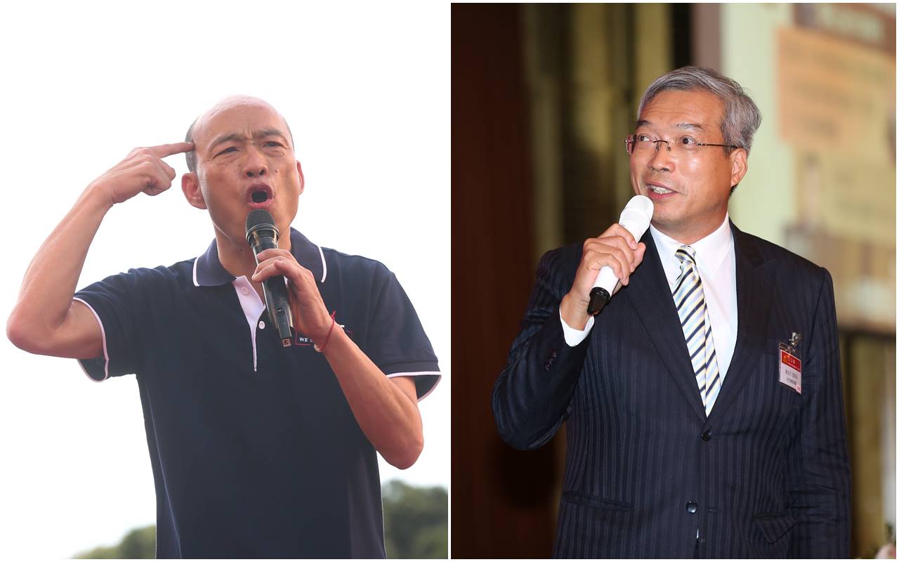 謝金河（右）昨日演講爆料，指以前韓國瑜（左）在北農工作時，更是每天一定要喝酒、沒喝睡不著。（本刊資料照）