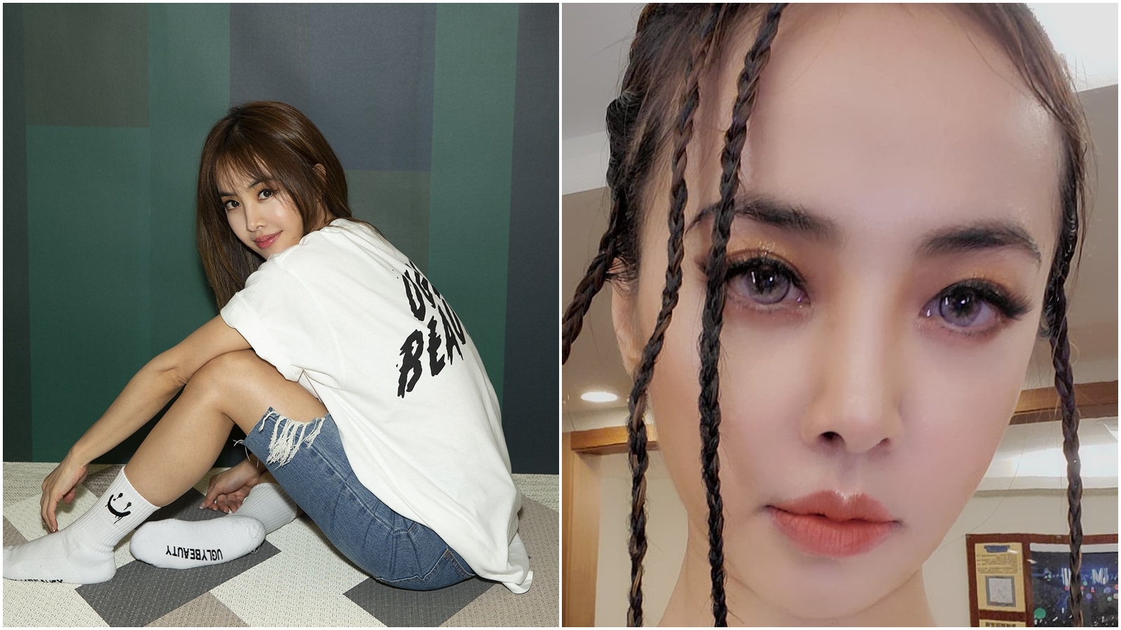 蔡依林在IG上po出時尚美照，卻被發現身後的牆壁被修歪了。（合成圖，翻攝自蔡依林臉書、Instagram）