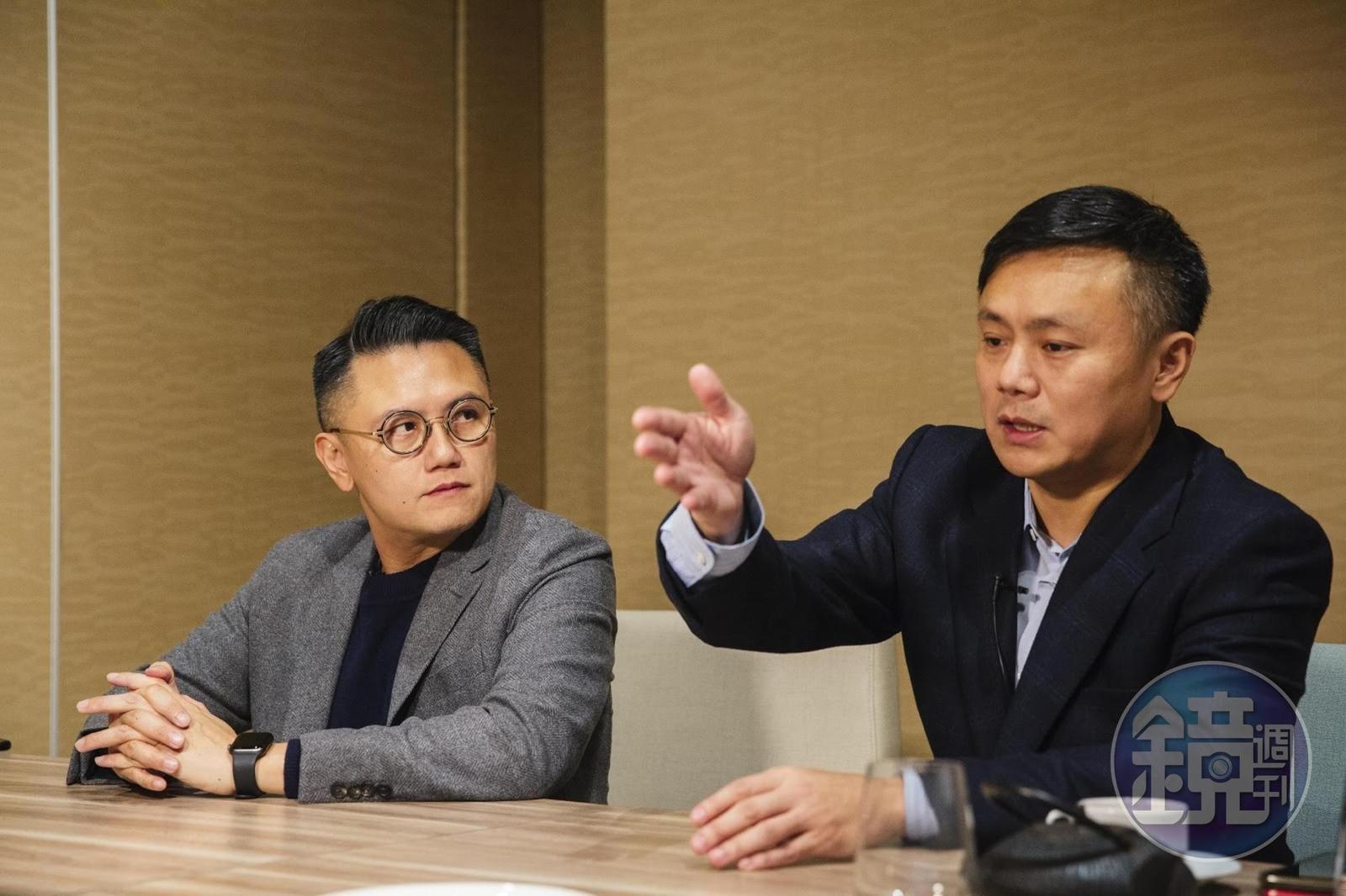 能率影業董事董俊毅（右）累積10年投資國片經驗，今年邀敦宜董事長邱泰翰（左）共同參與投資。