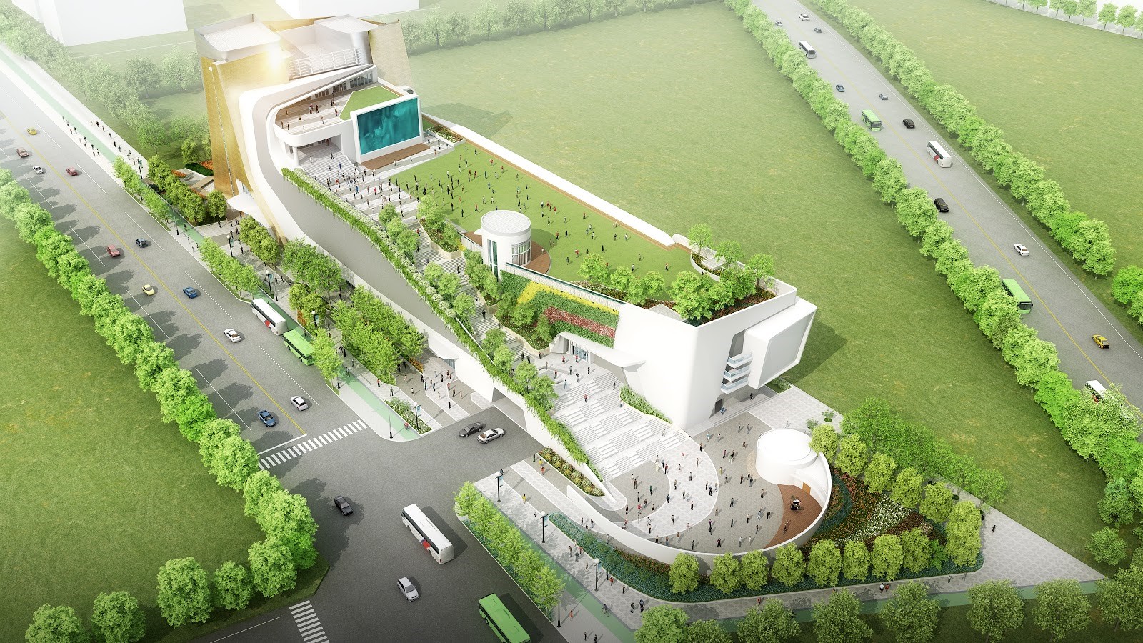 位於水湳經貿園區的「中台灣電影中心」模擬示意圖。（台中市新聞局提供）