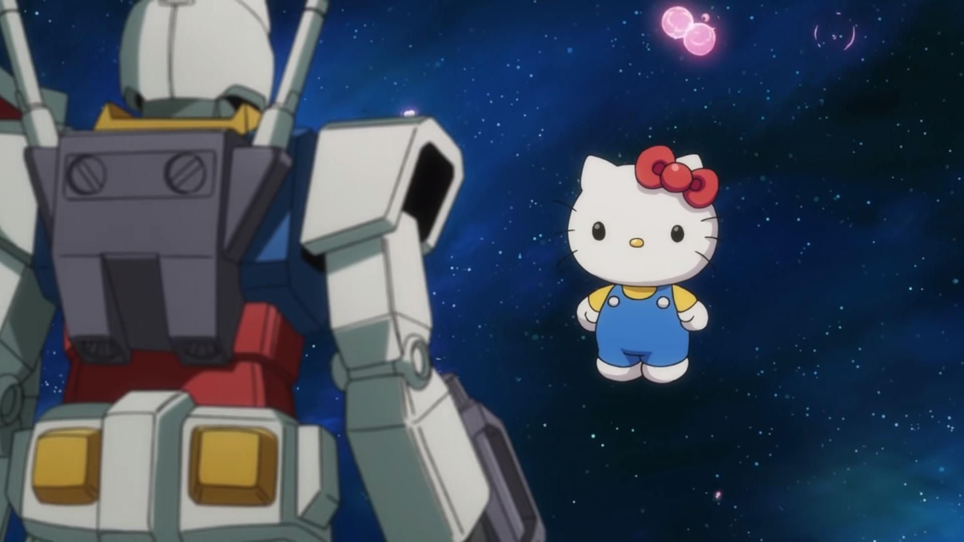 Hello Kitty前往宇宙尋找阿姆羅。（翻攝自ガンダムvsハローキティ プロジェクト YouTube頻道）