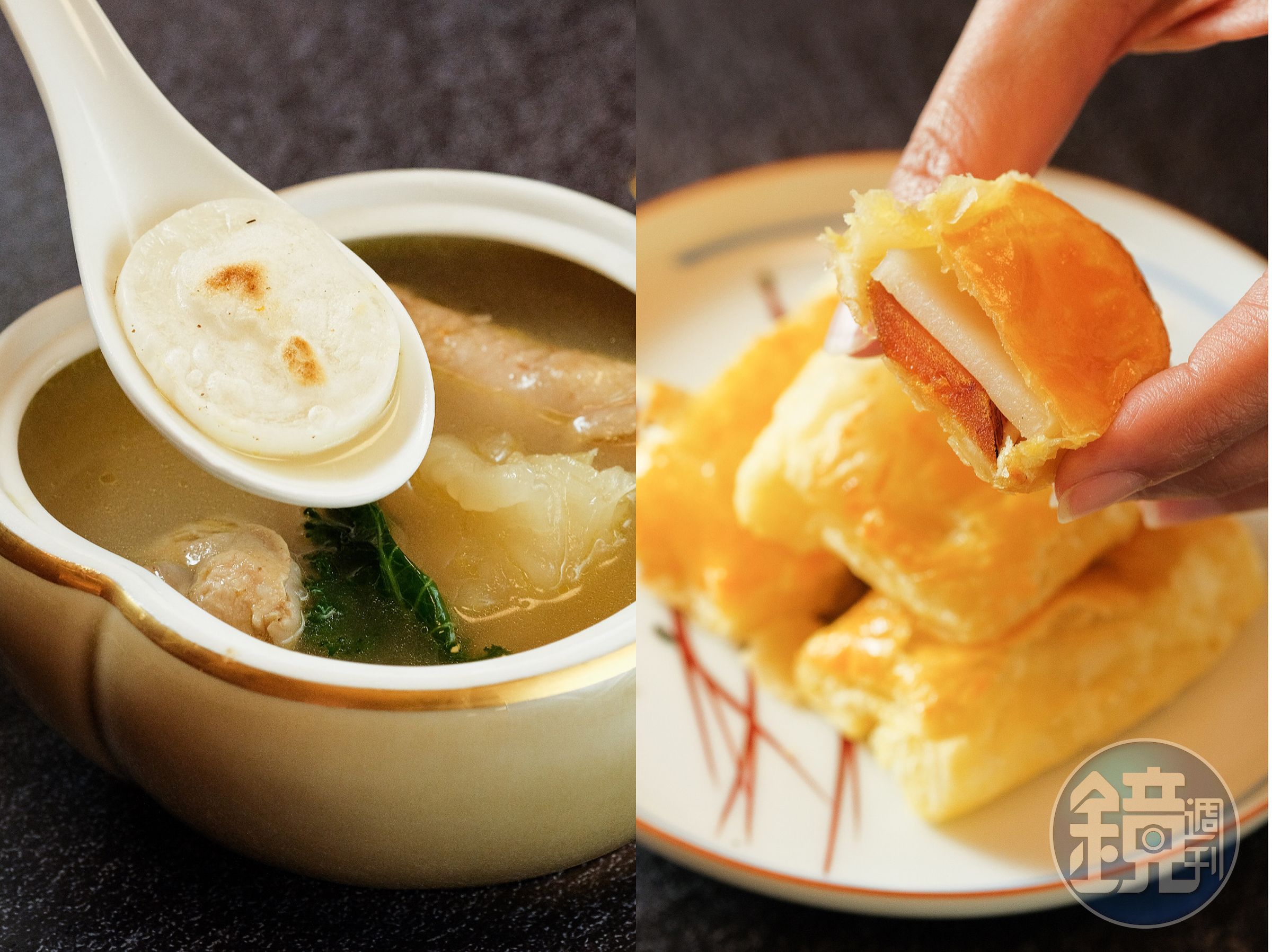 「花膠雞湯年糕」（左）和「酥皮烏魚子年糕」（右）讓年糕料理不再千篇一律。