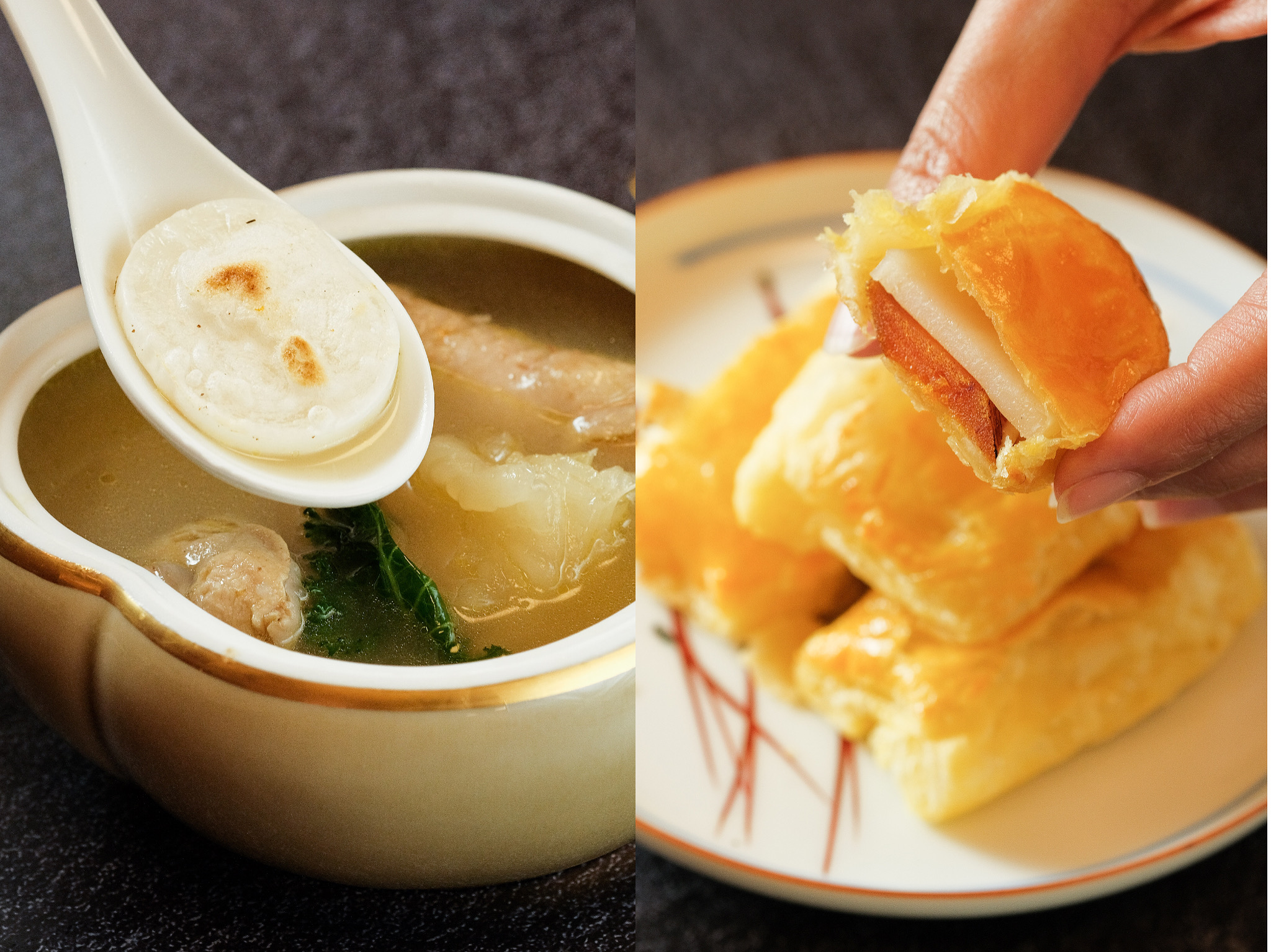 「花膠雞湯年糕」（左）和「酥皮烏魚子年糕」（右）讓年糕料理不再千篇一律。