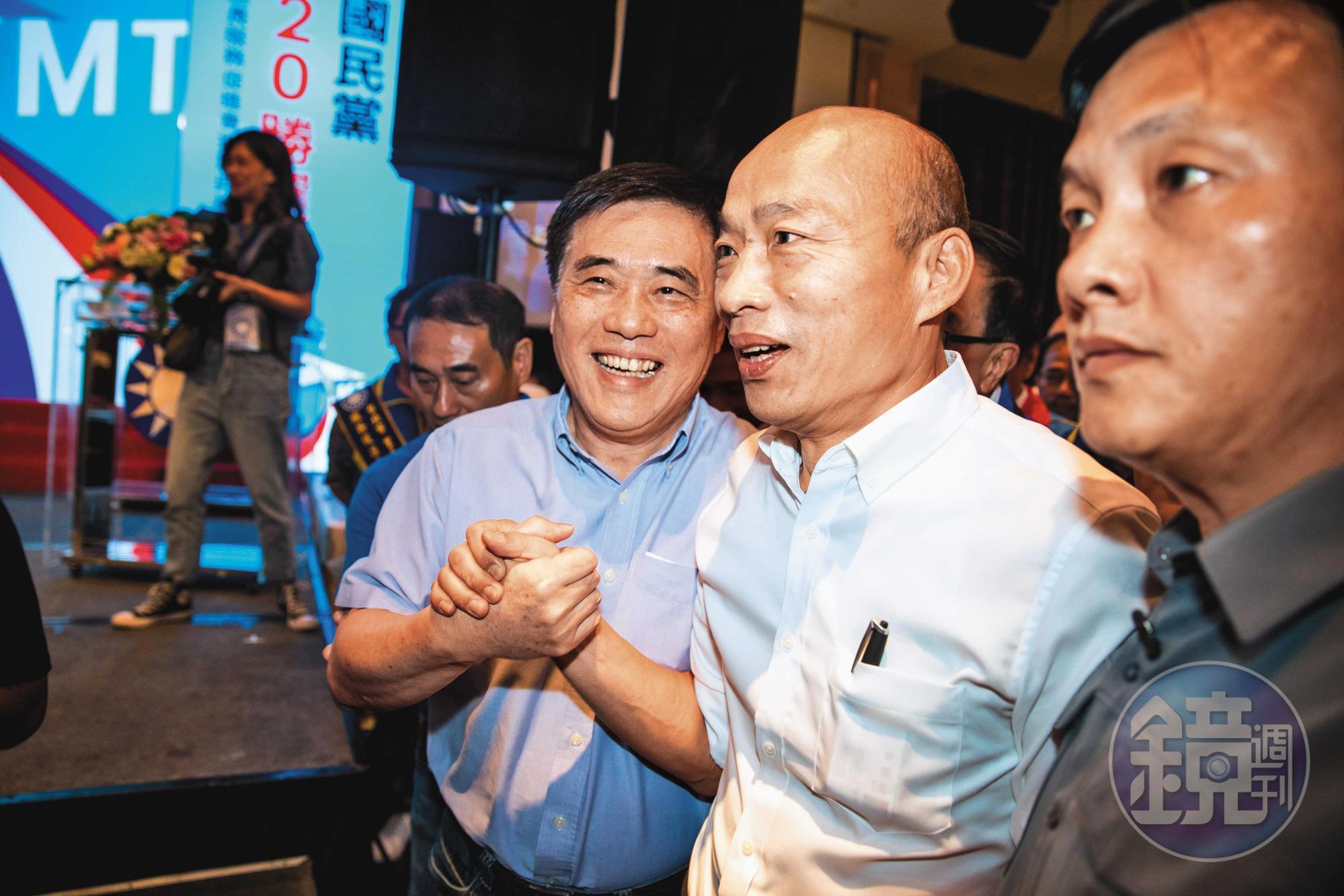 在選前不分區立委爭議爆發後，郝龍斌（前左）就已蓄勢待發，有意爭取黨魁大位。韓國瑜（前右）則表態「黨主席不是我心之所向」。