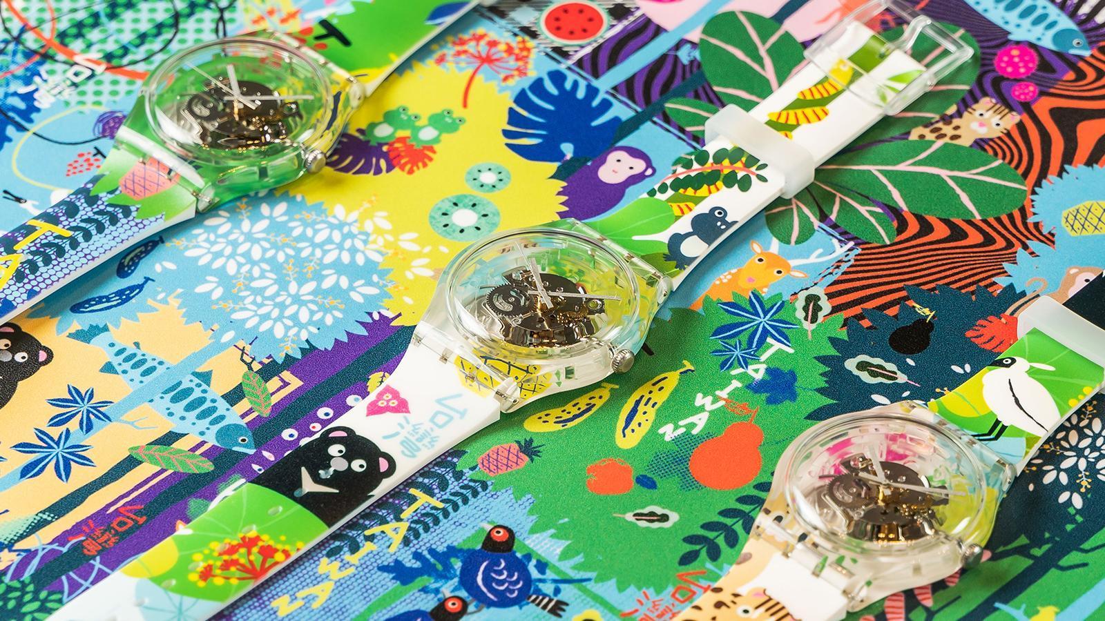 Swatch X You訂製系列,今年加碼推出「台灣特有種」限定畫布,台灣帝雉、黑熊、石虎等保育類動物,都出現在畫布當中。錶徑41mm、建議售價NT$ 3,950。