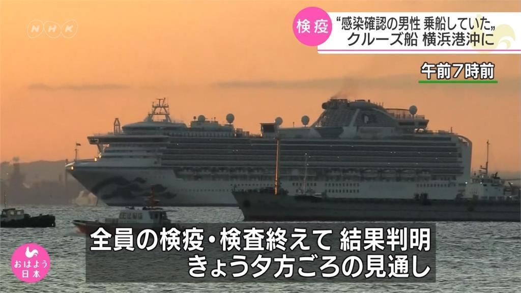 日本厚生勞動省今證實至少船上10人遭到感染,包括台灣20人等共3,711人被隔離。(翻攝自NHK)