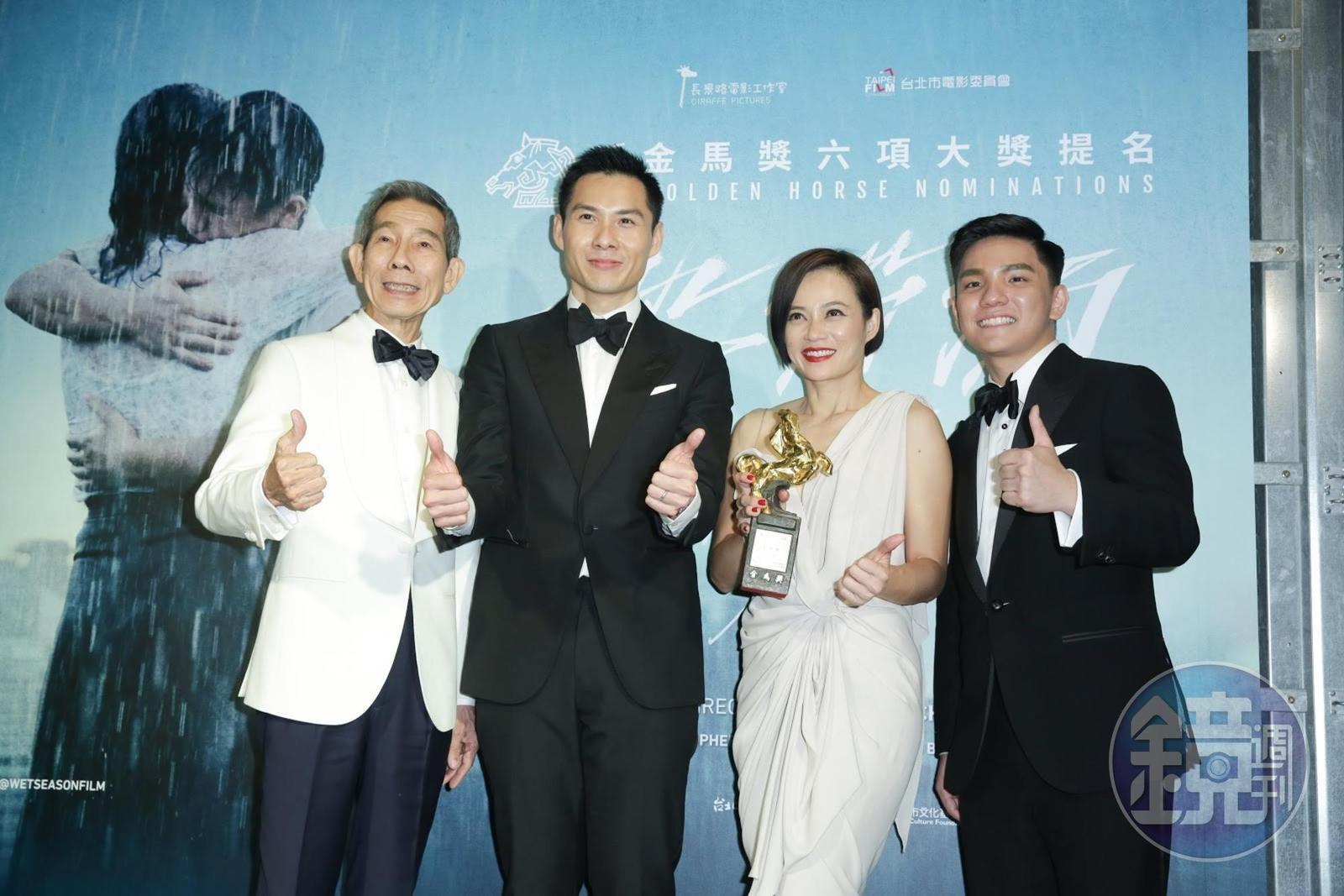 陳哲藝(左2)執導的《熱帶雨》楊世彬(左起)、楊雁雁、許家樂等演員表現亮眼。(本刊資料照片)