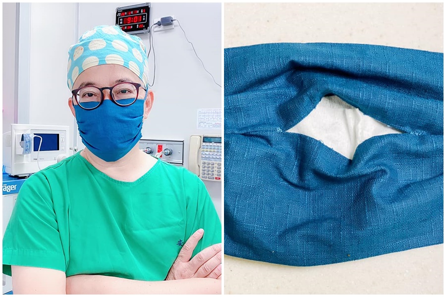 奇美醫院麻醉部兼任主治醫師陳冠廷分享布口罩自製法，呼籲民眾把口罩留給醫護人員。（翻攝自陳小廷臉書）