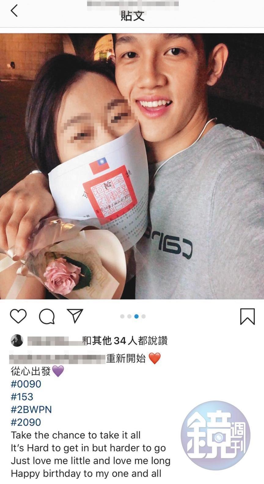 陳晁慶(右)和右右分手2個月,就交了新女友(左),與新歡常在IG曬恩愛。(翻攝IG)