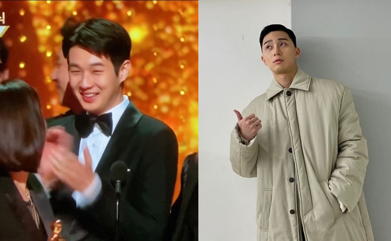 朴敘俊為好兄弟崔宇植主演電影《寄生上流》在奧斯卡威奪4大獎開心。（合成自朴敘俊IG）