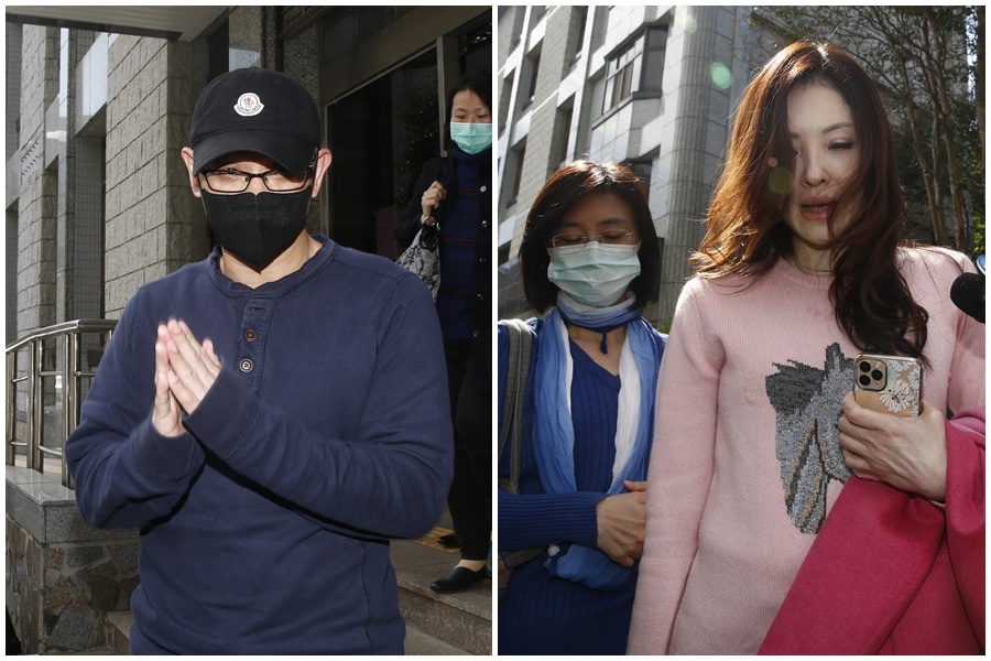 何如芸（右圖右）對於自己在協調庭上的激動言論表示「不想帶著哀怨離開」，而王敏錡（左圖）對於是否已完成離婚協調一事不願多說。