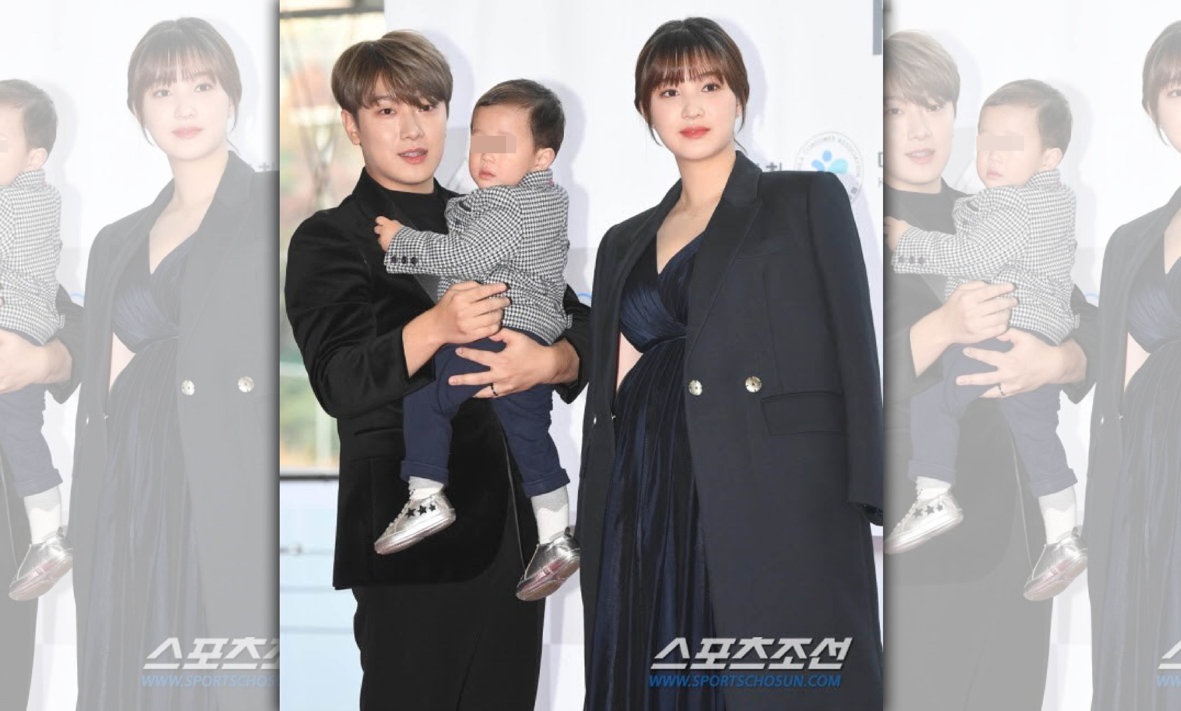 崔敏煥（左）與律喜（右）結婚2年，日前喜迎雙胞胎女兒出生，晉升五口之家。（翻攝自朝鮮體育）