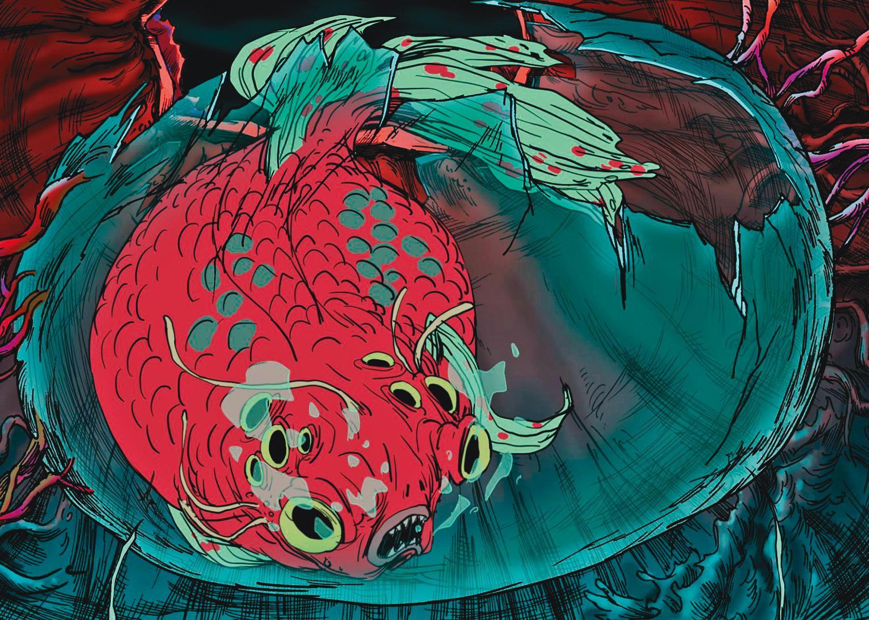 《金魚》片中色彩鮮豔的金魚是極權統治的象徵,在夜晚吞噬孩子的青春與夢。(零壹影像有限公司提供)