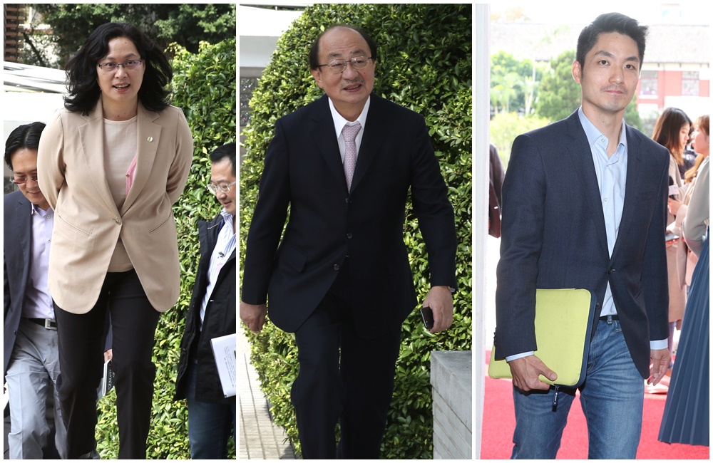 立法院長游錫堃任內首次朝野協商，台灣民眾黨團總召賴香伶（左起）、民進黨團總召柯建銘和國民黨團書記長蔣萬安等人出席朝野協商。