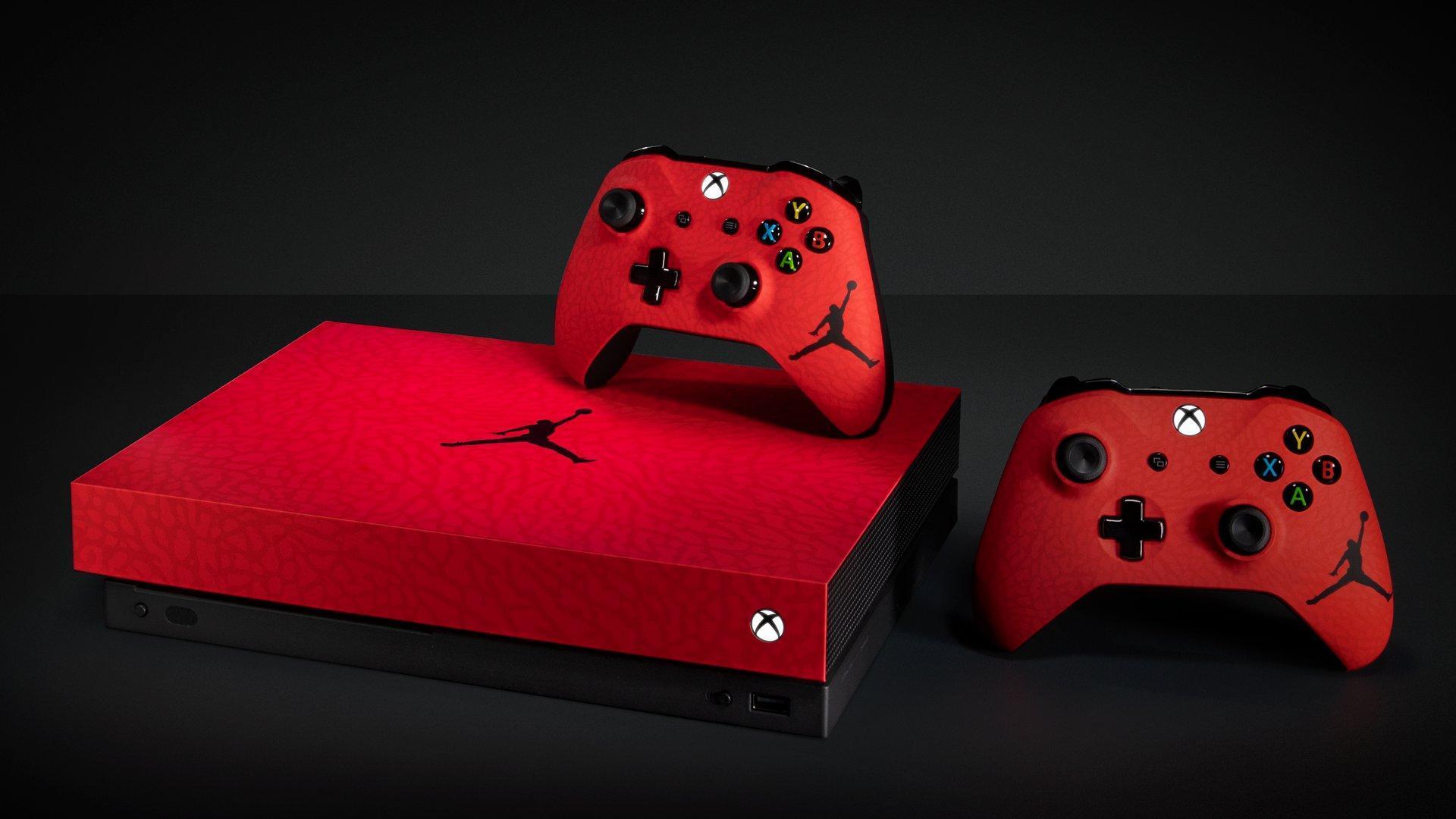 Xbox與Jordan Brand合作,推出紅黑配色的Xbox One X聯名主機。(翻攝自@Xbox Twitter)