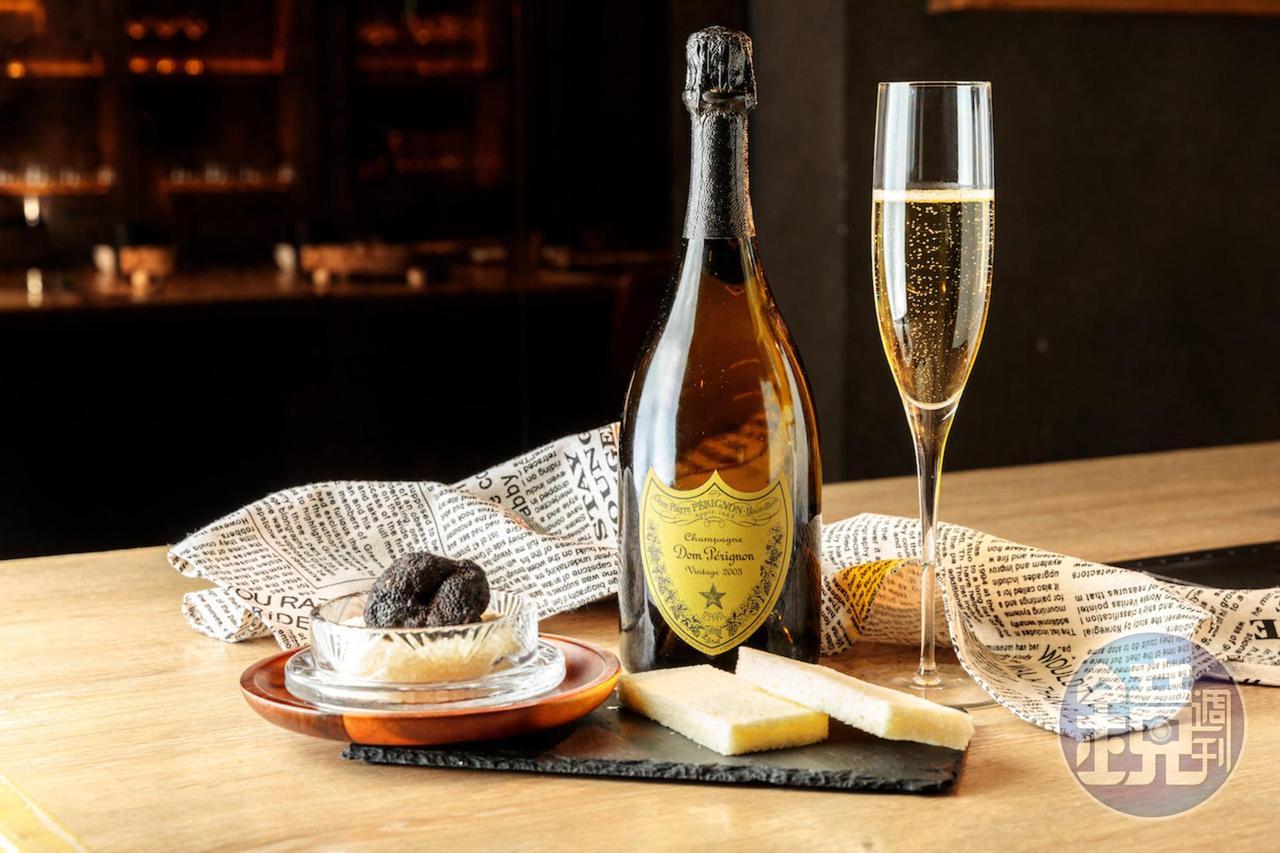 香檳王「Dom Perignon Brut 2003」是路易威登集團(LVMH)旗下的旗艦香檳,氣泡珠圓,口感綿密。(10,000元/瓶)