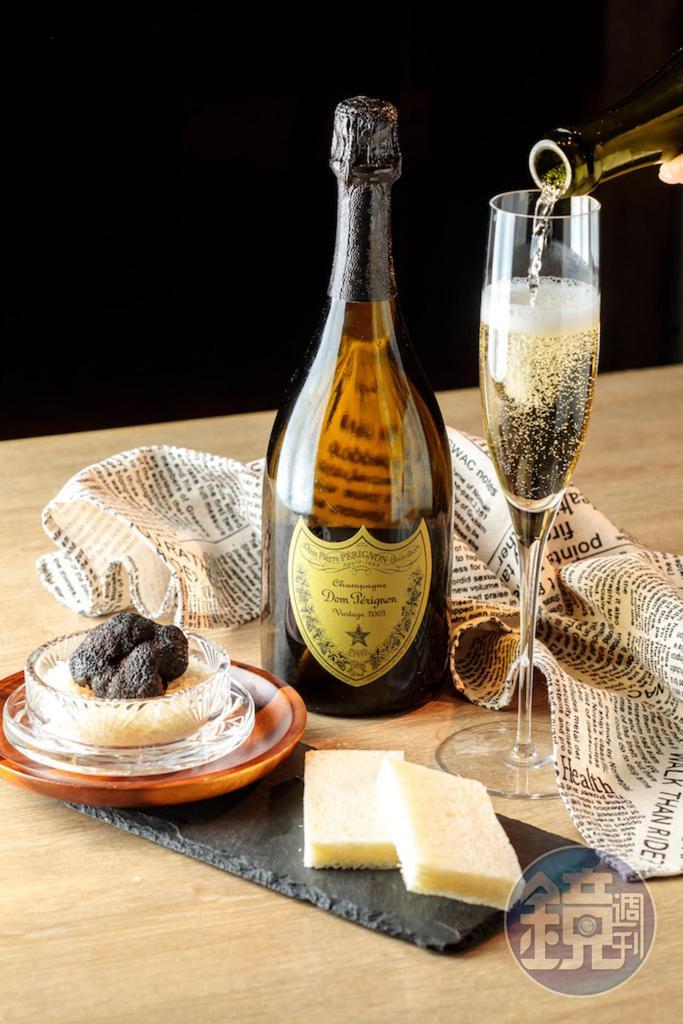 香檳王「Dom Perignon Brut 2003」經常在許多盛事登場,是夢幻酒款。(10,000元/瓶)