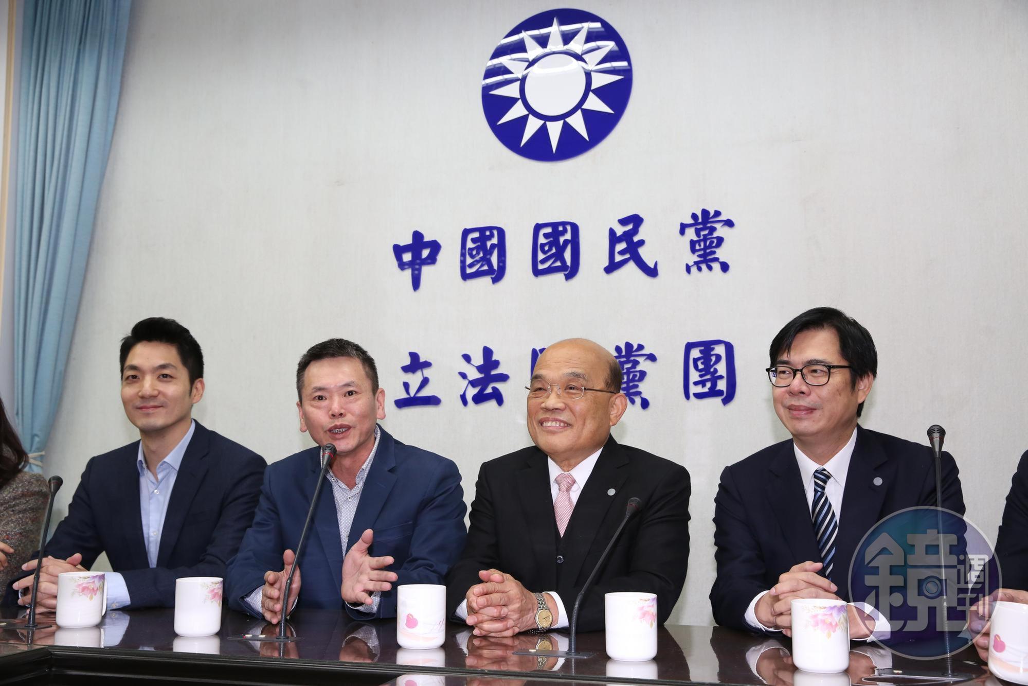 行政院長蘇貞昌（右2）今早拜會國民黨團總召林為洲（左2）、書記長蔣萬安（左1）。