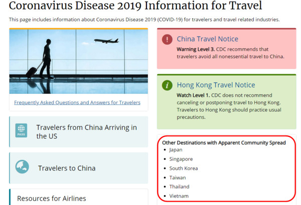 CDC未把台灣列為中國的一省。（翻攝自美國CDC）