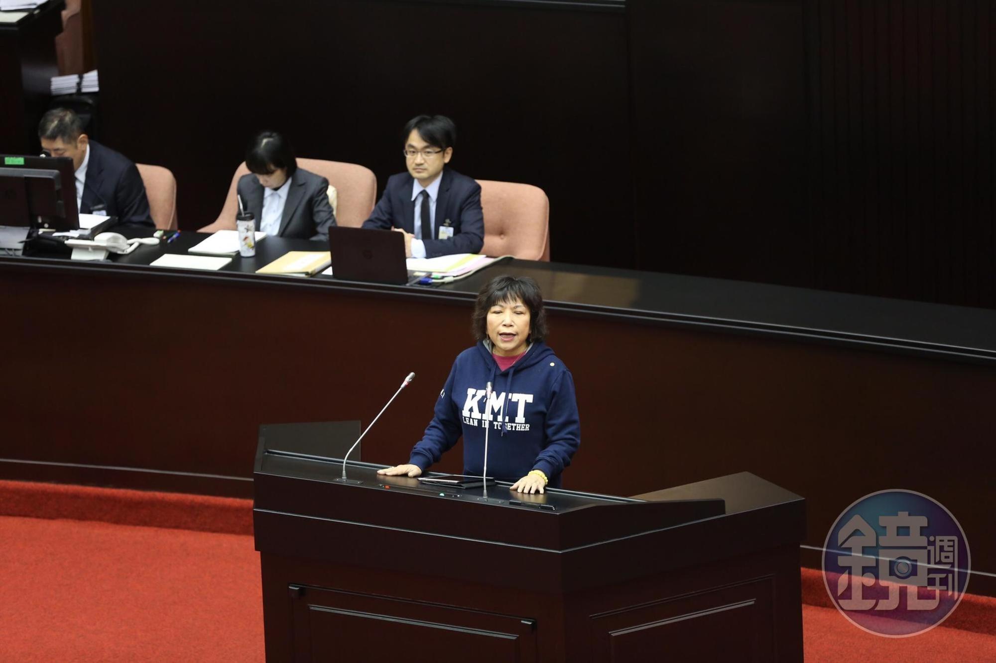 國民黨立委葉毓蘭首次在立法院議場發言。