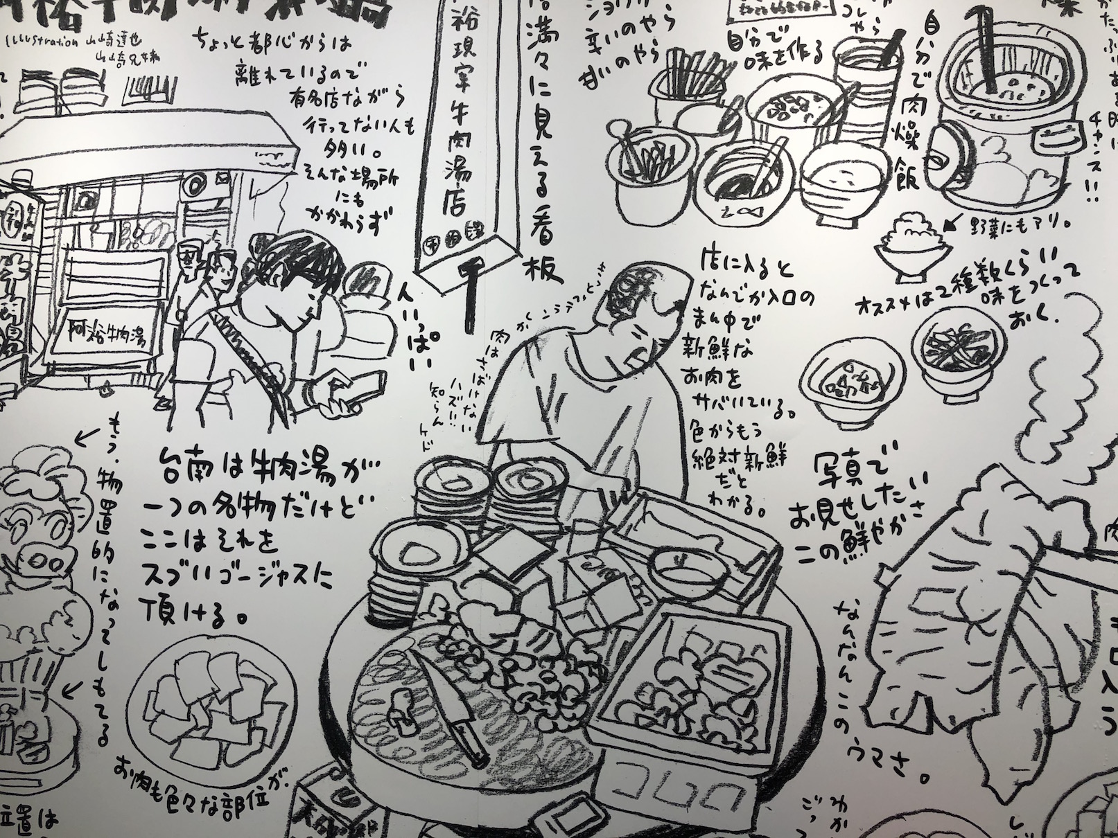 牆上有日文介紹及老闆生動的畫像。