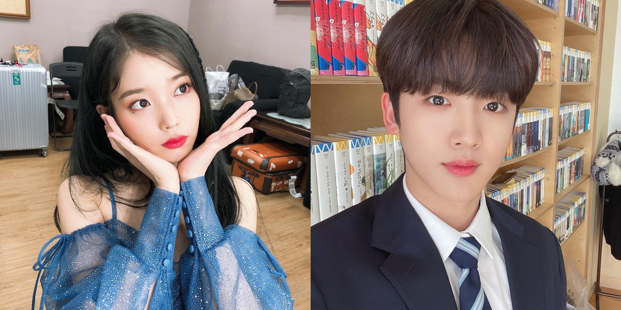 金曜漢（右）為武漢肺炎疫情捐新台幣25萬元，一向熱心公益的IU豪捐新台幣500萬元。（合成圖，翻攝金耀漢、IU IG）