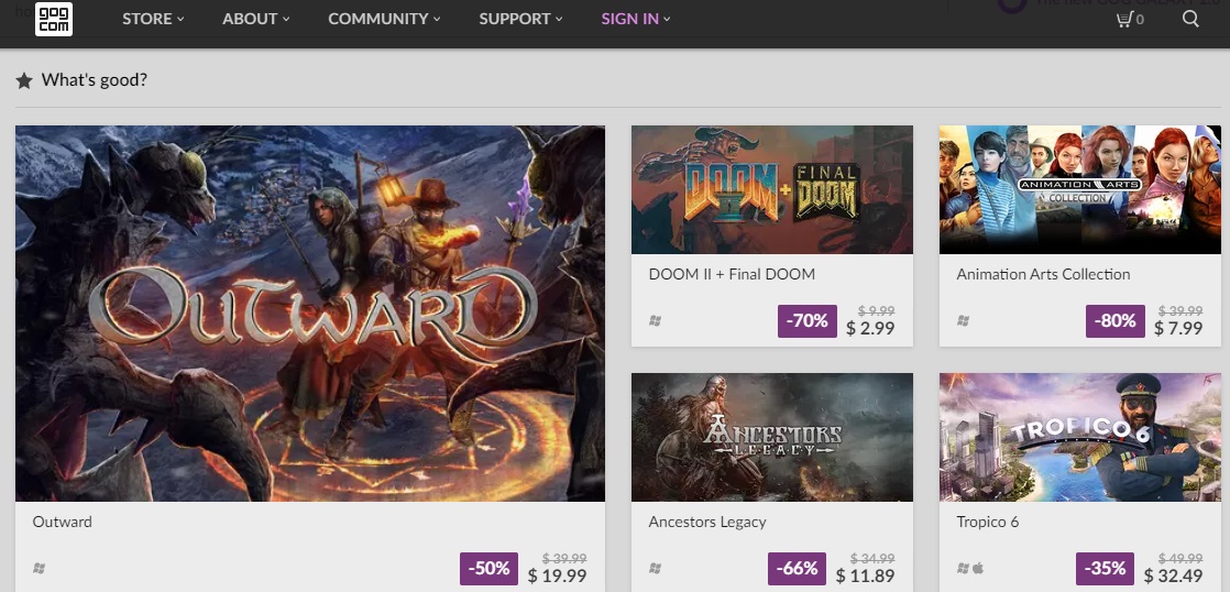 遊戲電商平台GOG宣布將遊戲全額退款的日期放寬至30天。（翻攝gog.com）