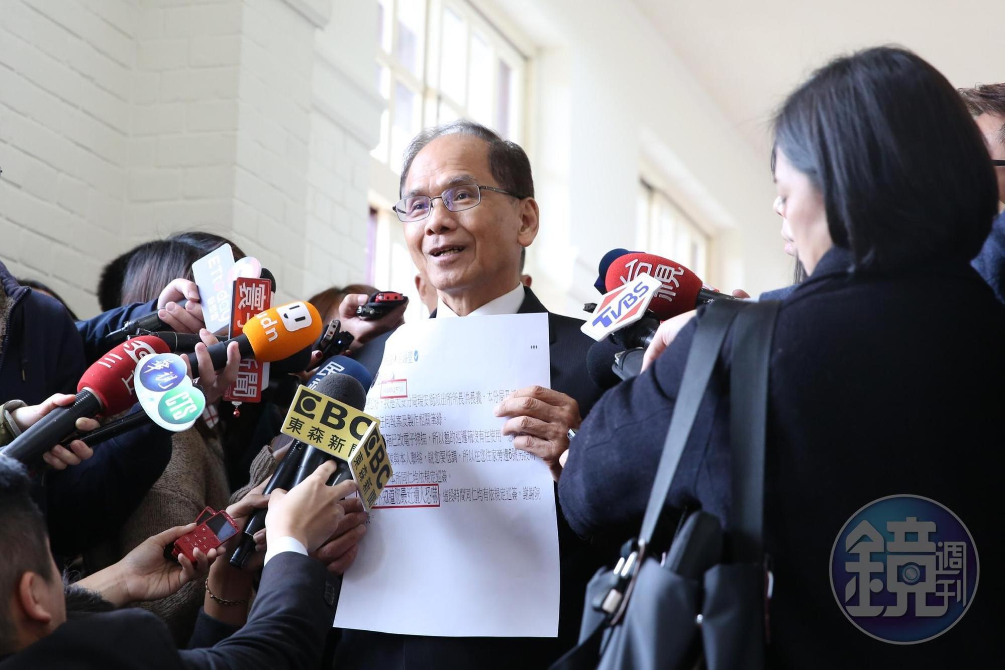 立法院長游錫堃今午受訪說明被恐嚇事件。